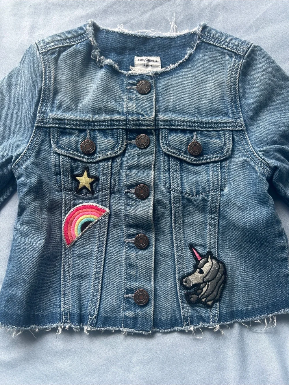 Baby GAP Blue Denim Jacket with Unicorn, Rainbow & Star Patches